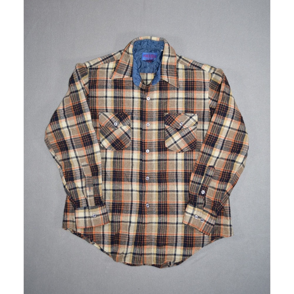 Vintage Ponderosa Shirt Mens Large Plaid Wool Flannel Button Up Bardon Khaki